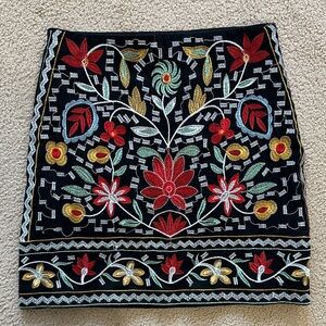 Miami Black Skirt with Colorful Floral Embroidery